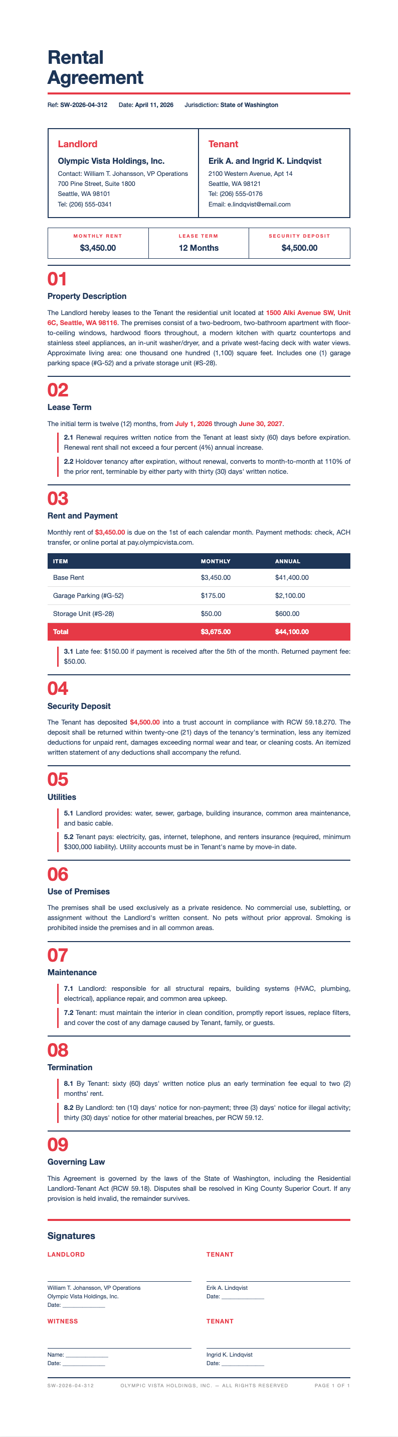 Swiss international rental agreement